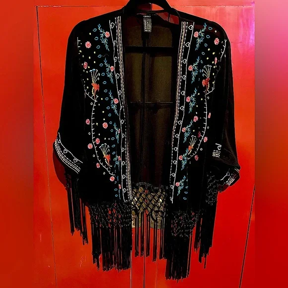 Forever 21 Brand Vintage Boho kimono Top with fringe